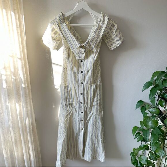 Veronica Beard Heath Linen Striped Midi Dress - Picture 3 of 11
